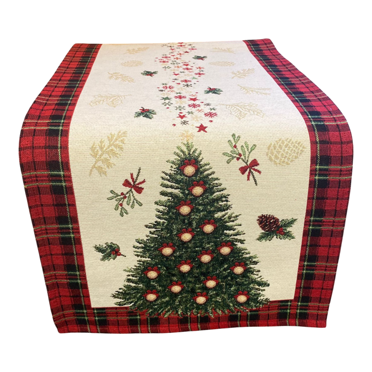 Weihnachtsläufer Gobelin Karo mit Baum-Motiv – Weihnachtsdeko Läufer von Wimpelberg