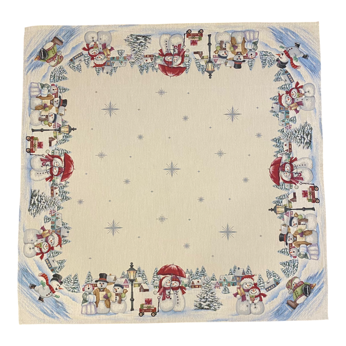 Weihnachtsdecke 100x100 cm – Gobelin Schneemänner | Weihnachtsdeko Decke von Wimpelberg