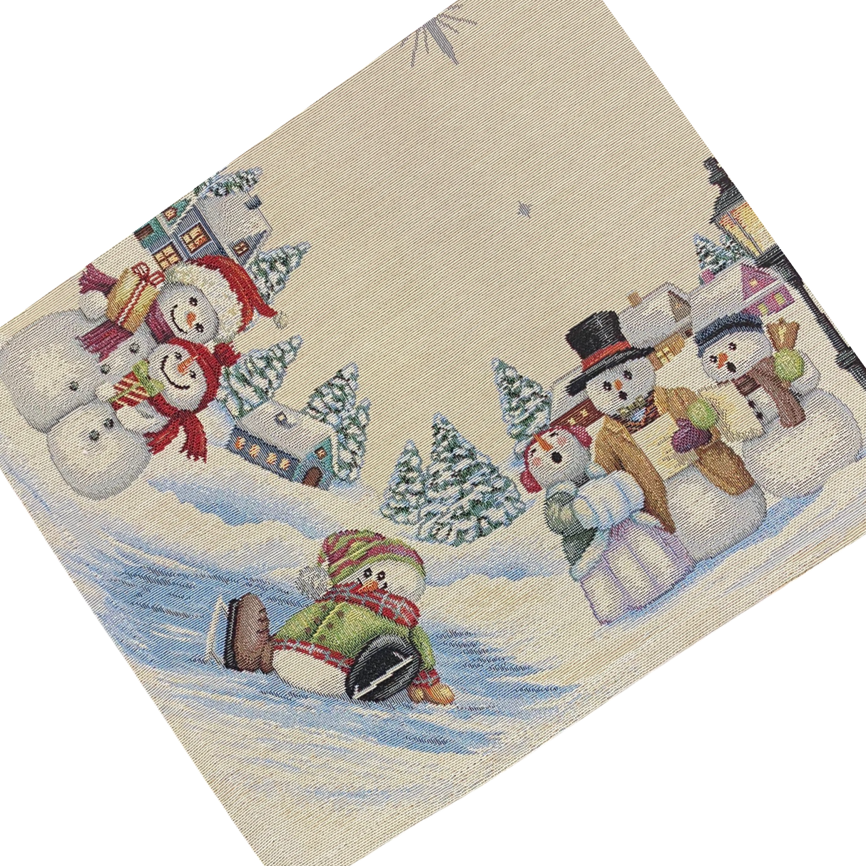 Weihnachtsdecke 100x100 cm – Gobelin Schneemänner | Weihnachtsdeko Decke von Wimpelberg