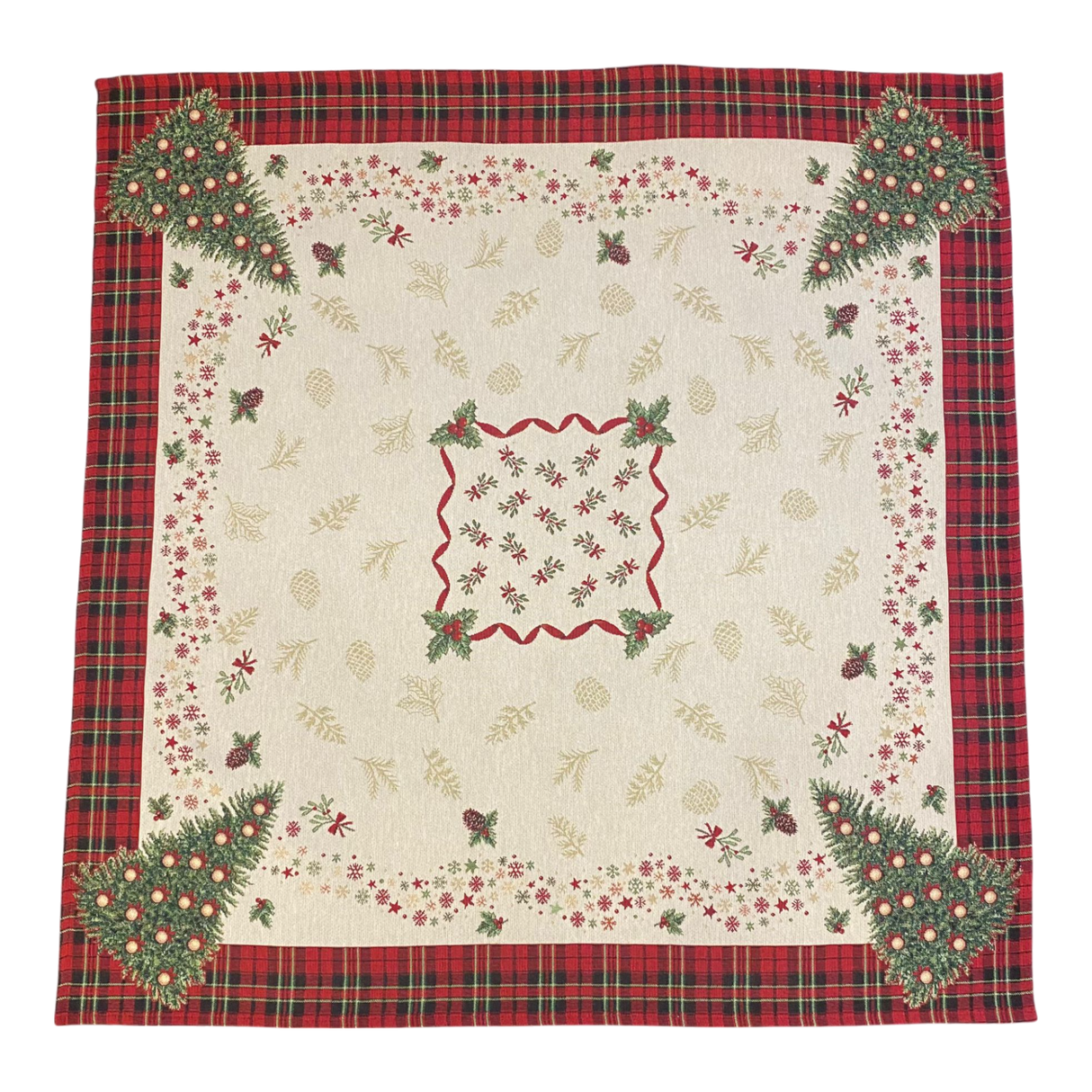 Weihnachtsdecke 100x100 cm – Gobelin Karo mit Baum-Motiv | Weihnachtsdeko von Wimpelberg