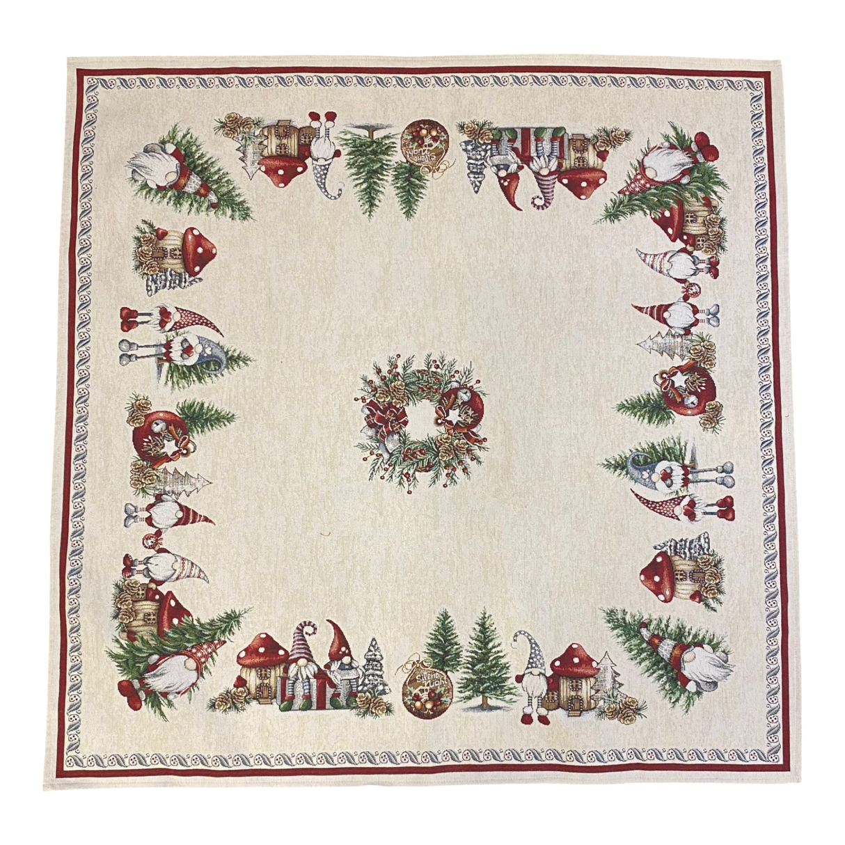 Weihnachtsdecke 100x100 cm – Gobelin Weihnachten Wichtel mit Pilz von Wimpelberg