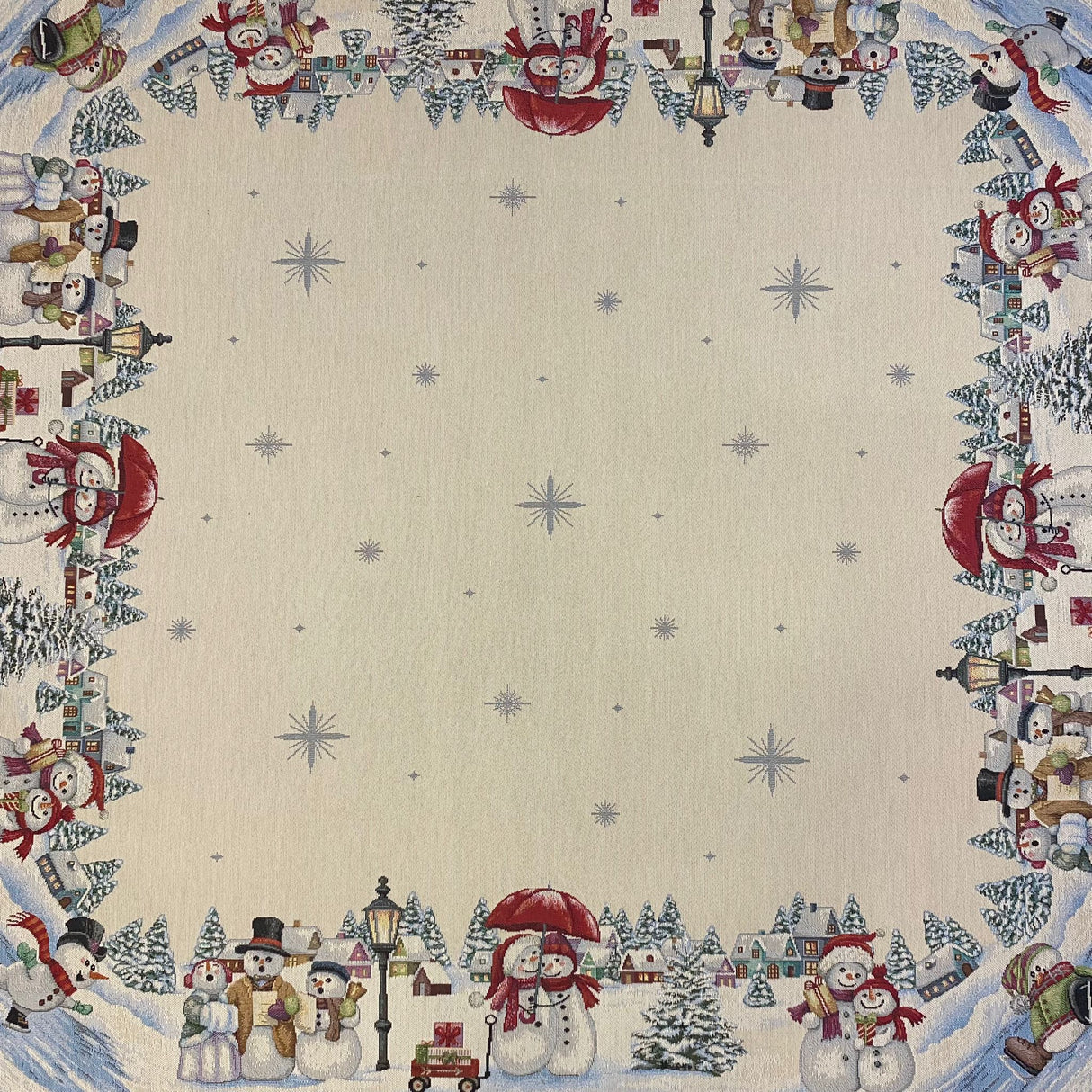 Weihnachtsdecke 100x100 cm – Gobelin Schneemänner | Weihnachtsdeko Decke von Wimpelberg