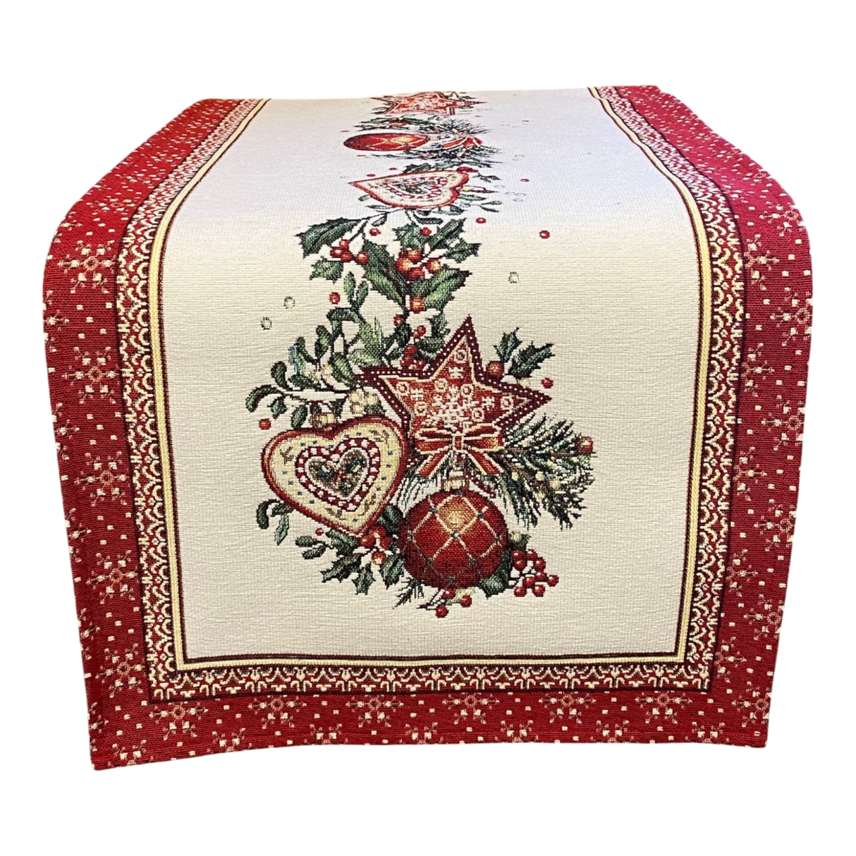 Läufer Weihnachten Gobelin Herz, Kugel und Stern | Weihnachtsläufer Deko von Wimpelberg