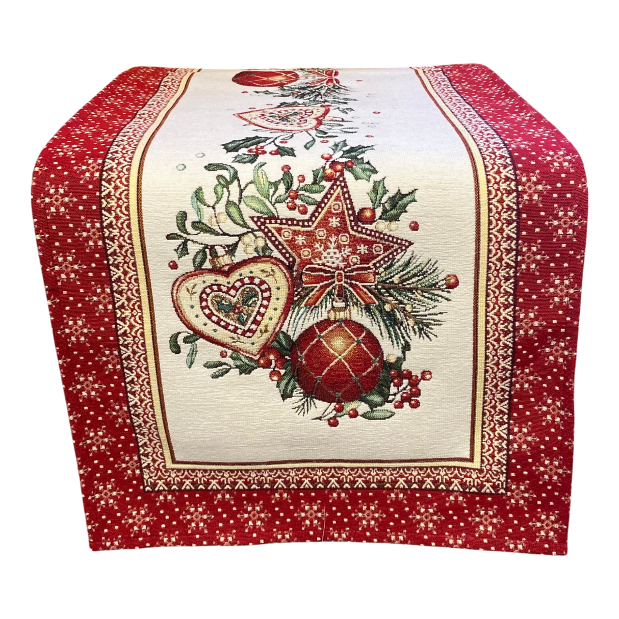Läufer Weihnachten Gobelin Herz, Kugel und Stern | Weihnachtsläufer Deko von Wimpelberg