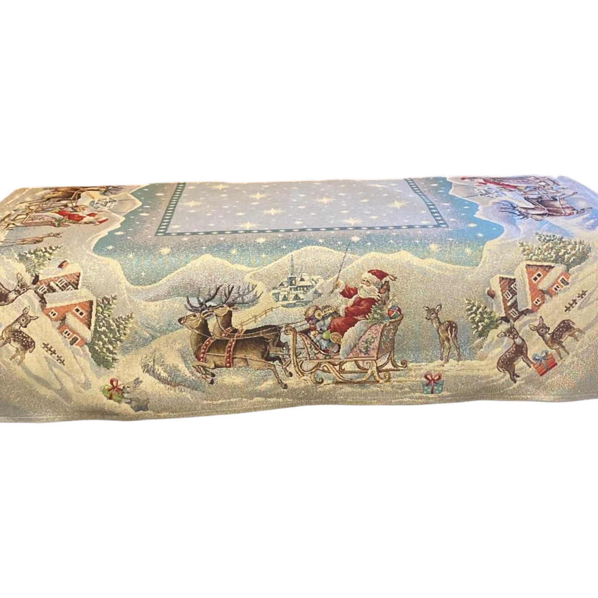 Winterdecke "Bescherung" mit Weihnachtsmann und Schlitten – 100x100cm von Wimpelberg