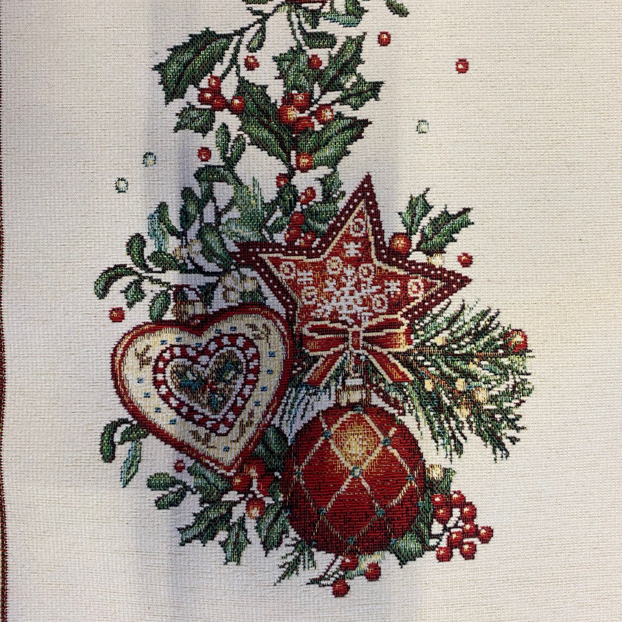 Läufer Weihnachten Gobelin Herz, Kugel und Stern | Weihnachtsläufer Deko von Wimpelberg