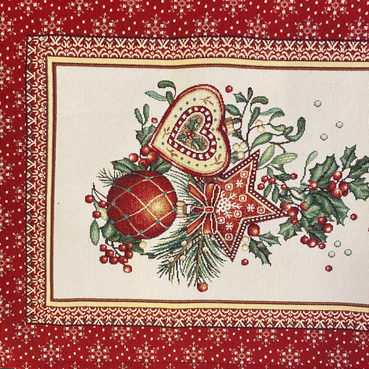 Läufer Weihnachten Gobelin Herz, Kugel und Stern | Weihnachtsläufer Deko von Wimpelberg