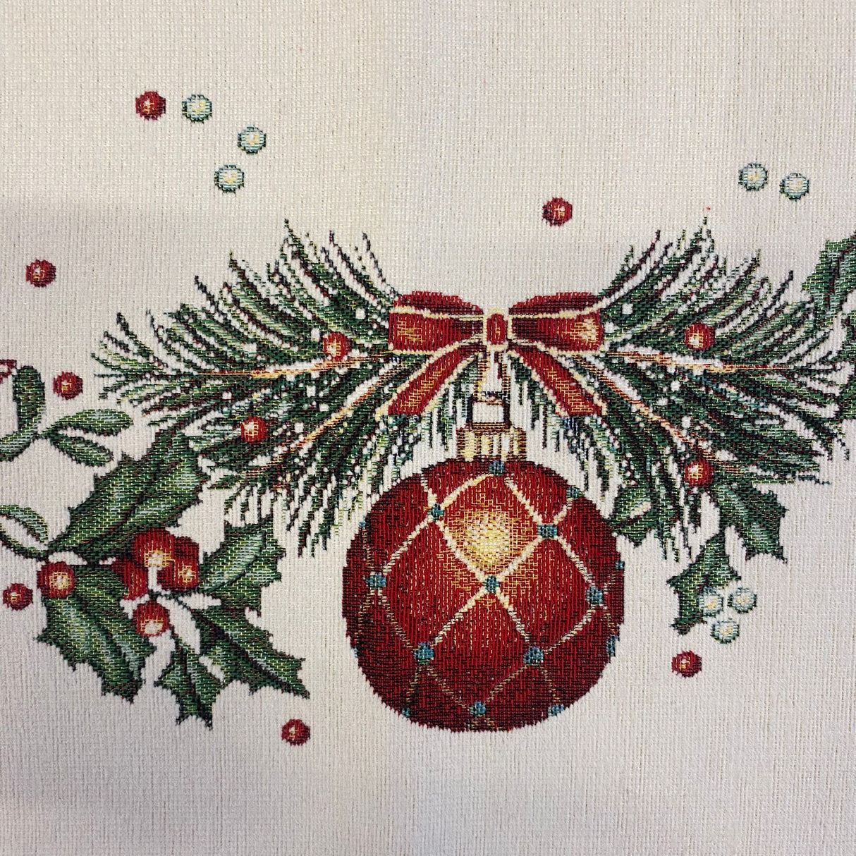 Läufer Weihnachten Gobelin Herz, Kugel und Stern | Weihnachtsläufer Deko von Wimpelberg