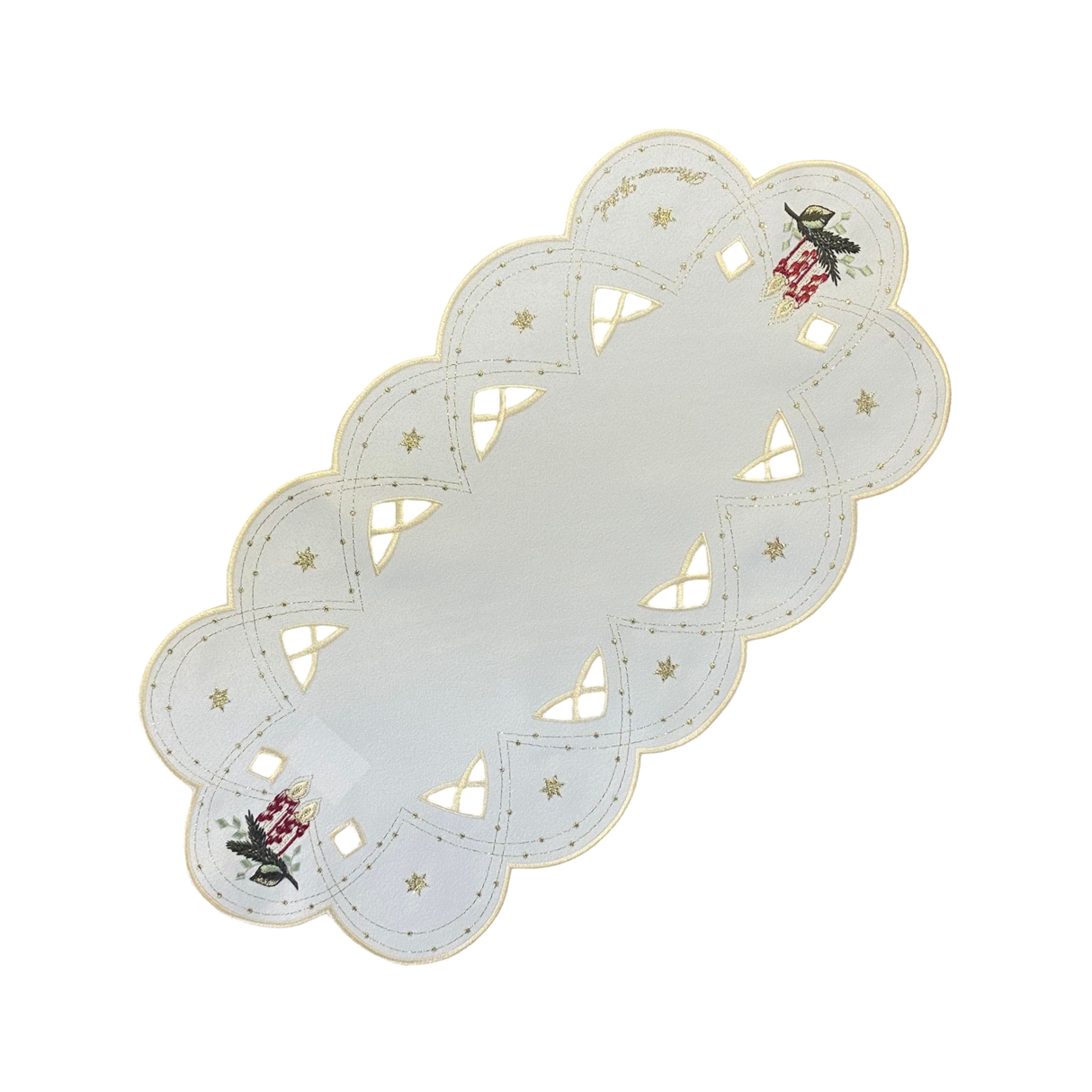 Weihnachtsdecken Plauener Spitze Weihnachtskerzen – 23x46 cm, Oval von Wimpelberg