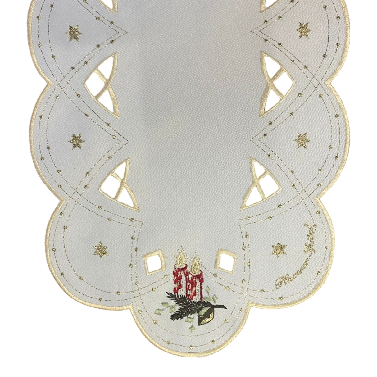 Weihnachtsdecken Plauener Spitze Weihnachtskerzen – 23x46 cm, Oval von Wimpelberg