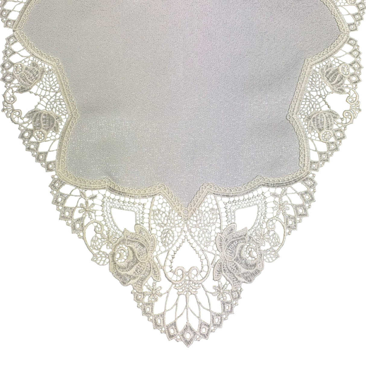 Tischläufer Plauener Spitze Wollweiß mit Applikationen – Plauener Spitze von Wimpelberg