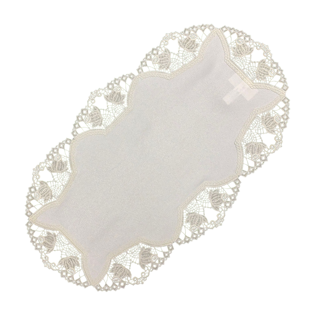 Tischläufer Plauener Spitze Wollweiß mit Applikationen – Plauener Spitze beige von Wimpelberg