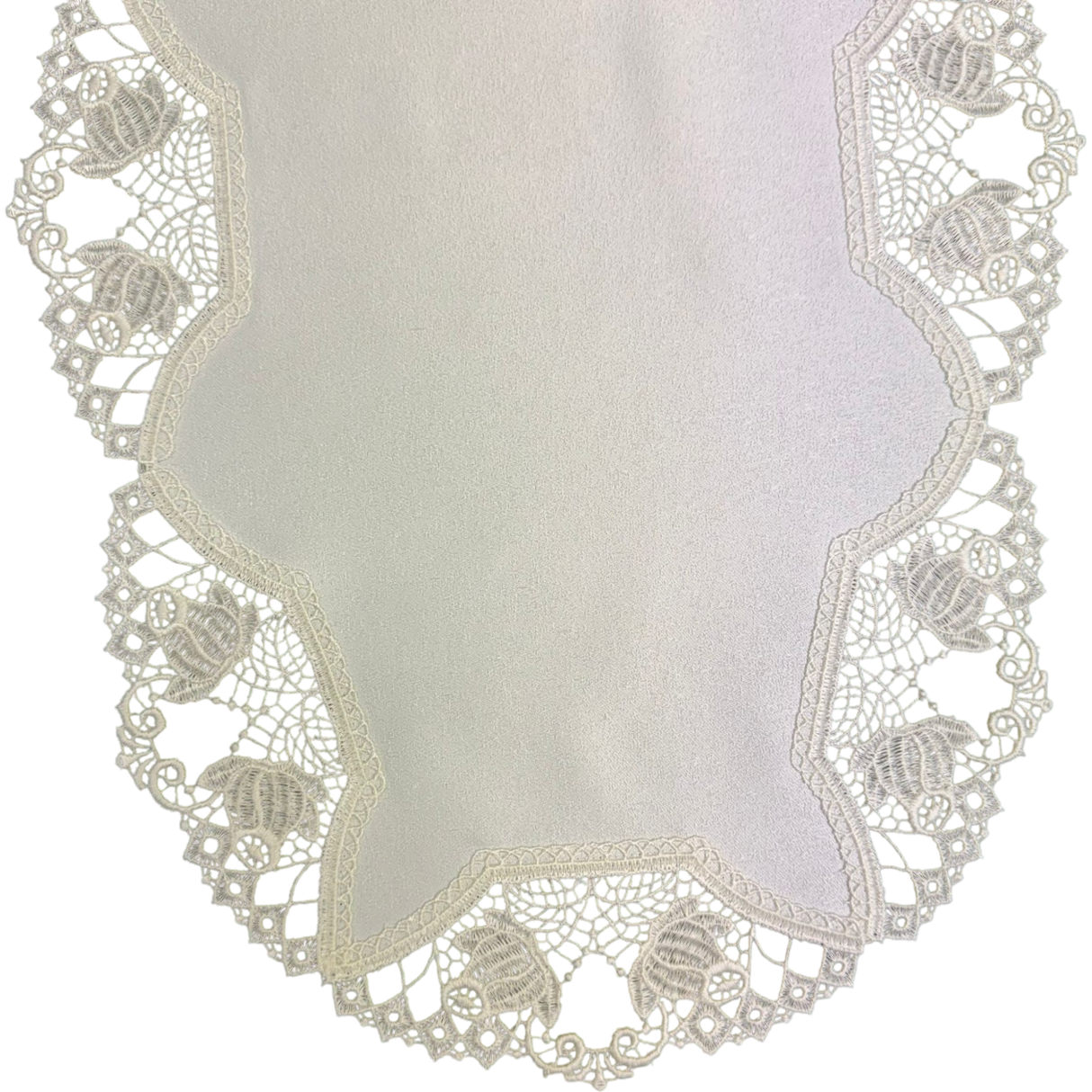 Tischläufer Plauener Spitze Wollweiß mit Applikationen – Plauener Spitze von Wimpelberg