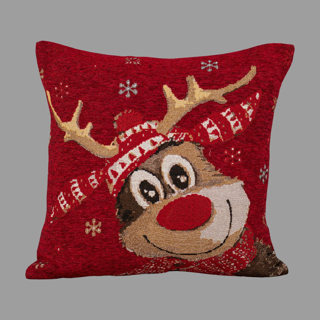 Kissenhülle Weihnachten „Elch“ – 45x45 cm, Chenille rot