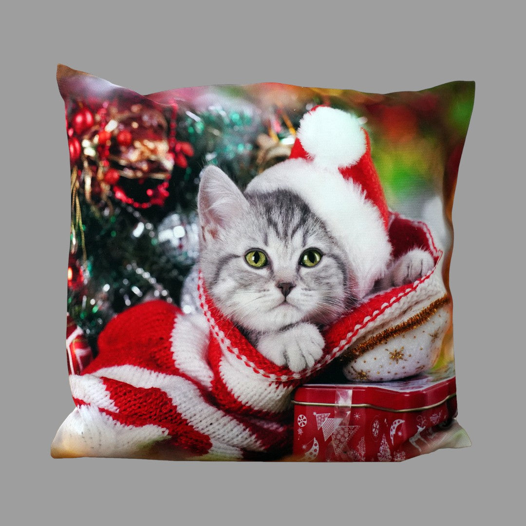 Kissenhülle Weihnachten „Katze mit Weihnachtsmütze“ – 40x40 cm