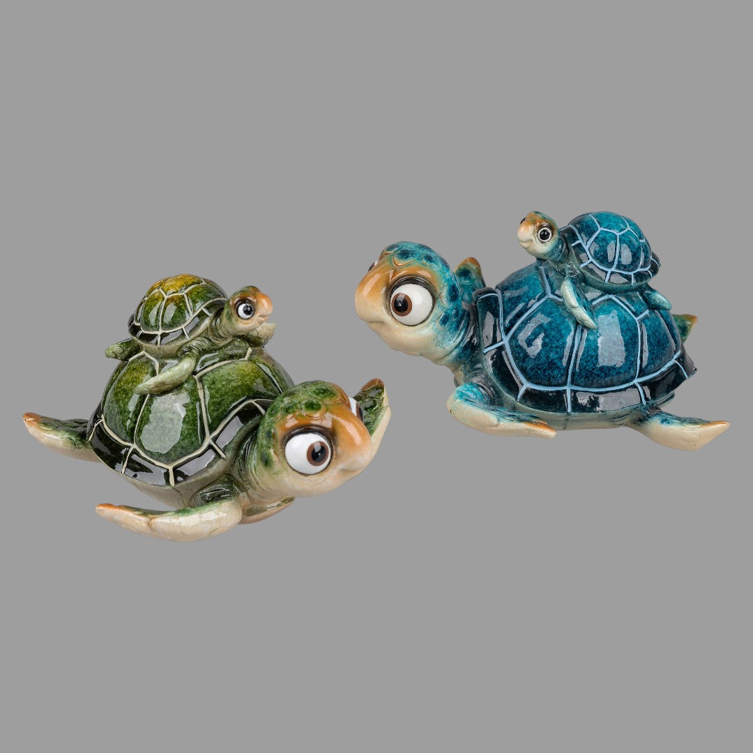 Maritime Dekofigur Schildkröte Harry mit Baby 15 cm – Formano Deko