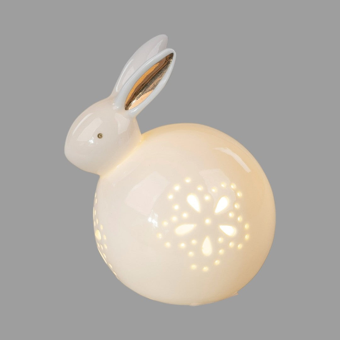 Formano Deko Porzellan-Hase - Weiß-Gold mit LED, Osterdeko