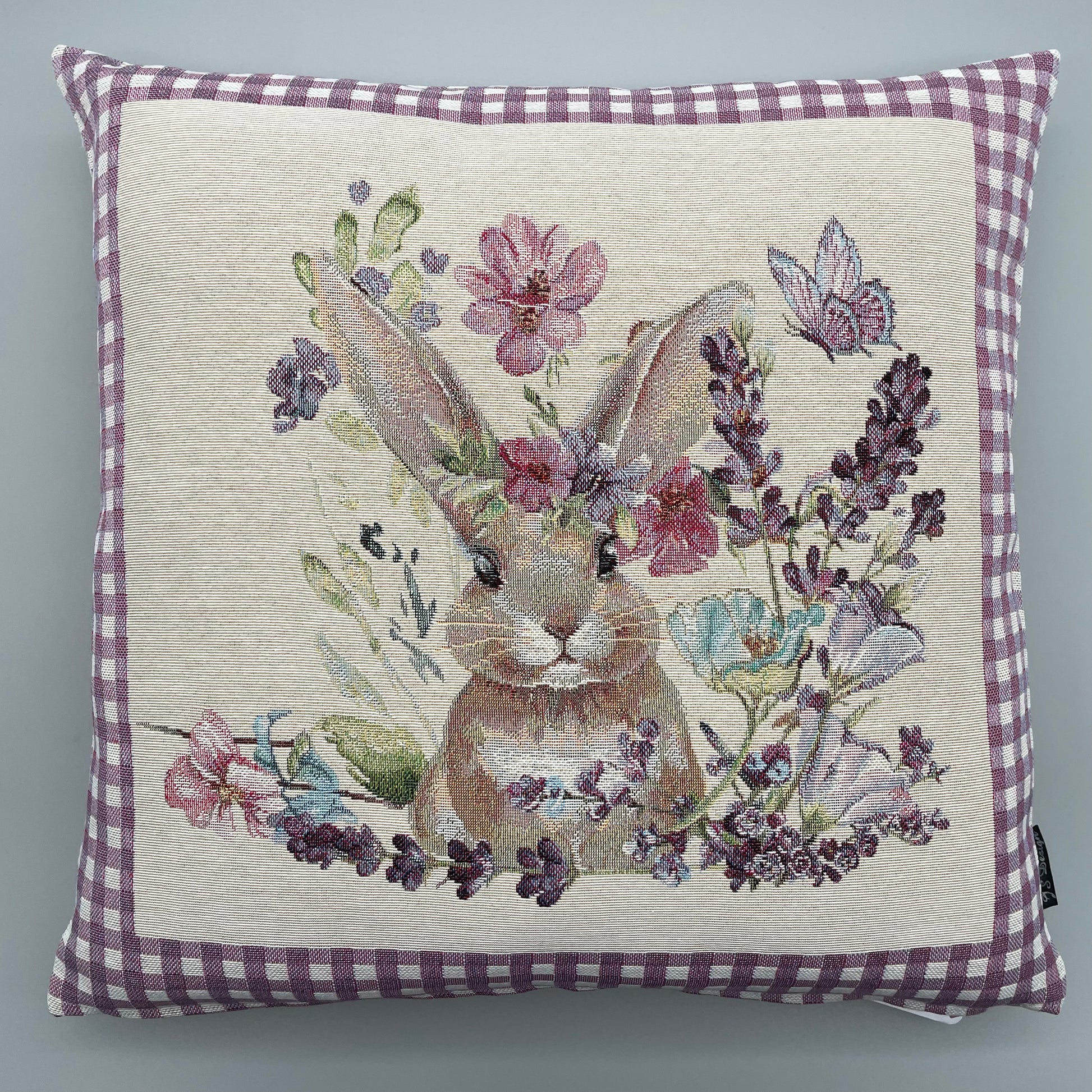 Kissenhülle Hase mit Blumen Gobelin - 45x45cm | Kissenbezug Ostern   von Wimpelberg