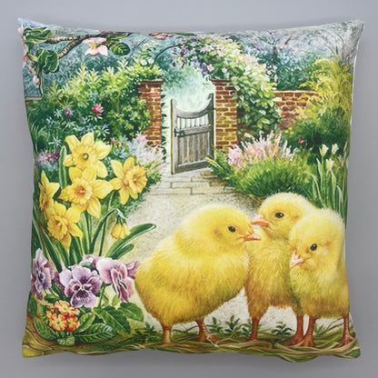 Kissenhülle Frühling Garten und drei Küken - 40x40cm   von Wimpelberg