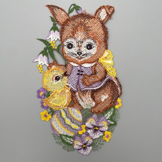 Fensterbild Ostern Hase mit Küken  lila von Wimpelberg