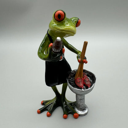 Frosch Figur "Der BBQ-Chef" - Frosch Deko Frühling  Frosch mit Flasche in der Hand von Wimpelberg