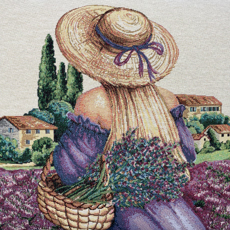 Kissenhülle Gobelin "Provence Strohhut" 45x45cm | Kissenbezug Frühling   von Wimpelberg