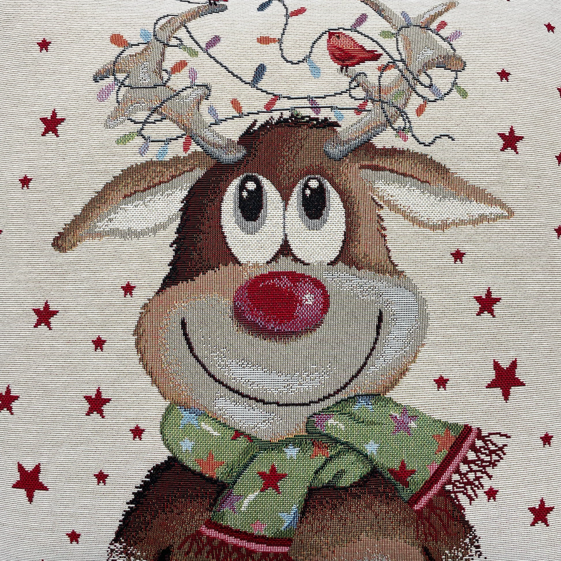 Kissenhülle Weihnachten 45x45 cm – Rentier mit Lichterkette | Kissenbezug Weihnachten   von Wimpelberg