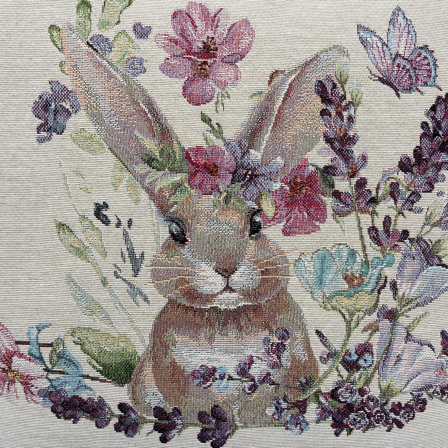 Kissenhülle Hase mit Blumen Gobelin - 45x45cm | Kissenbezug Ostern   von Wimpelberg