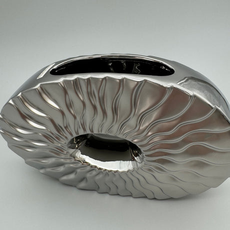 Deko Vase 25x16 cm – Mattsilber Keramik | Dekoration Vase modern silber   von Wimpelberg