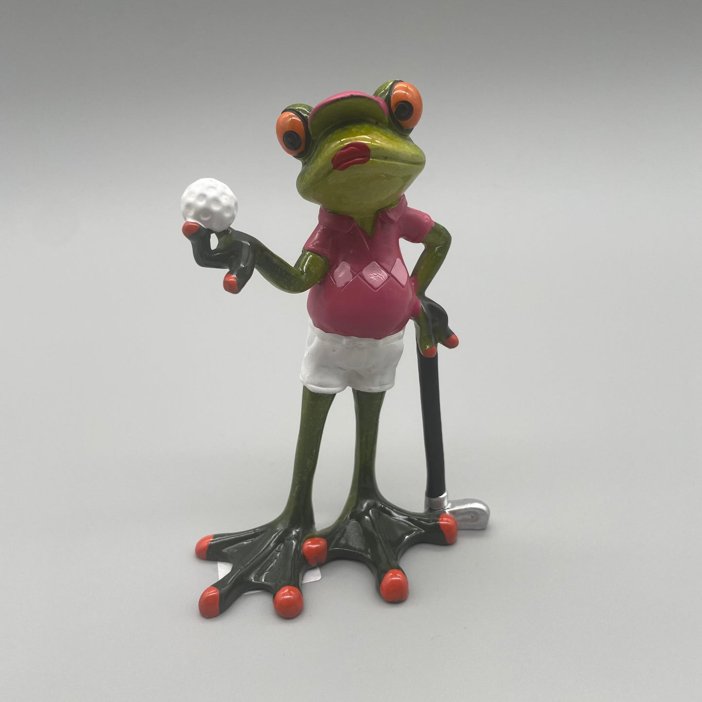 Frosch Keramik Figur - Golfspieler  Frau in pink von Wimpelberg