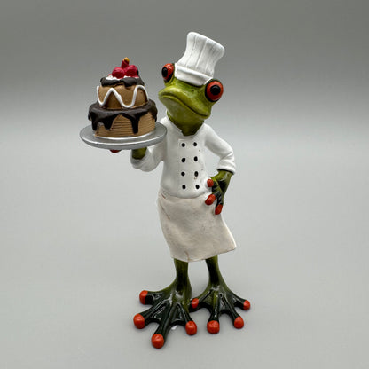 Frosch Keramik Figur - Bäcker mit Kuchen  Mann mit großem Kuchen von Wimpelberg