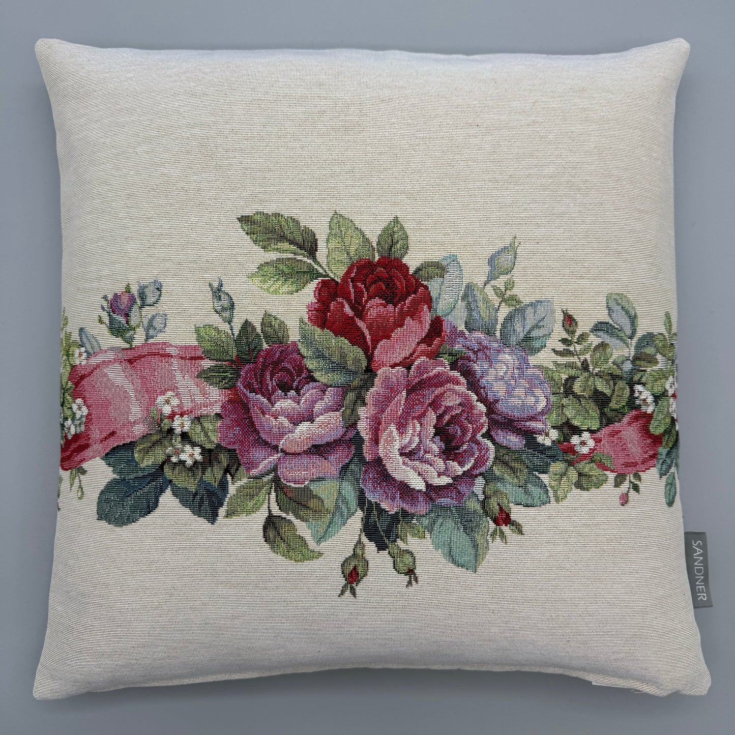 Kissenhülle "Rose" 45x45 cm – Gobelin Blumenmuster | Sommer Kissen   von Wimpelberg