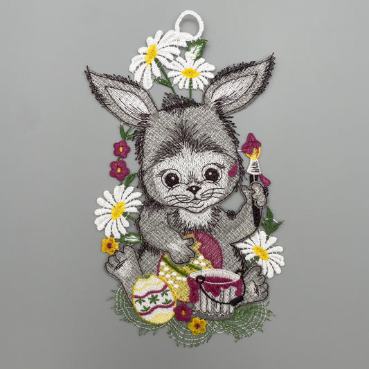 Fensterbild Ostern Hase mit Farbeimer  grauer Hase von Wimpelberg