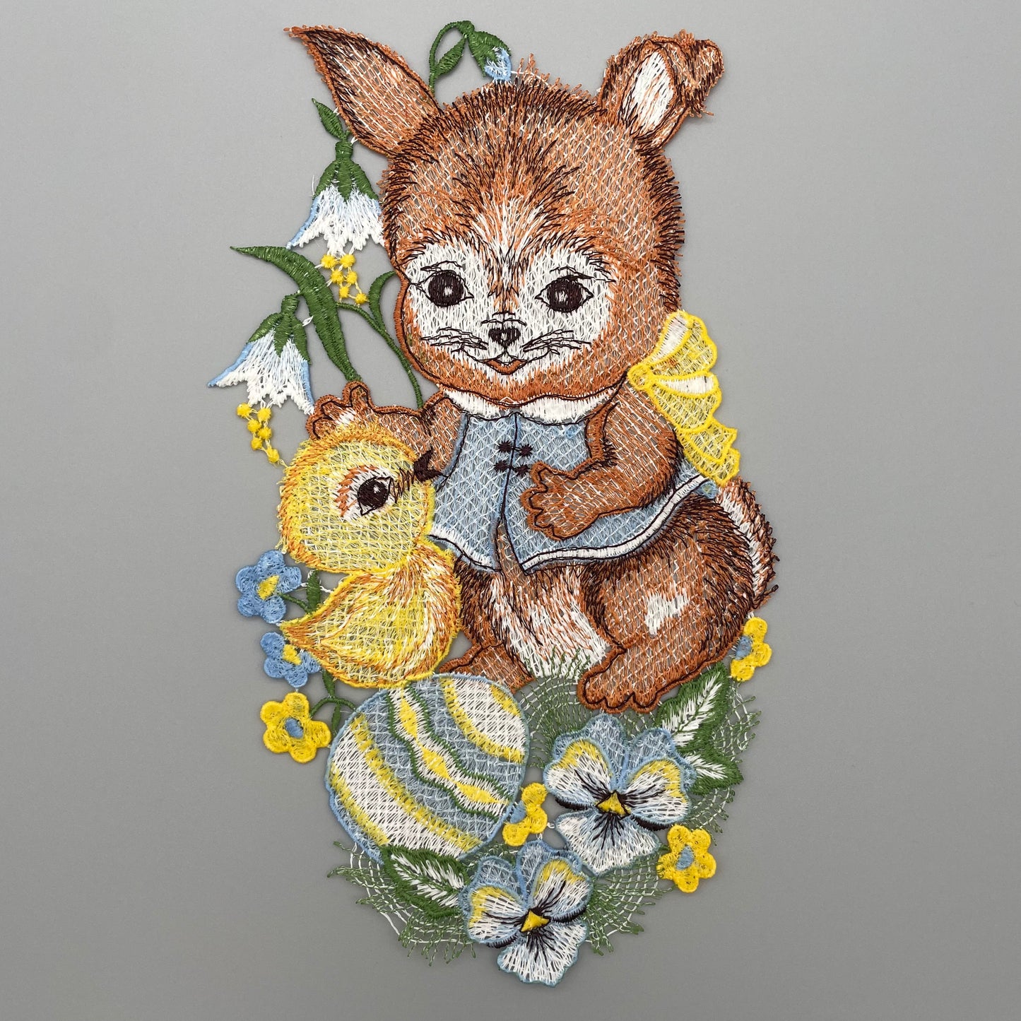 Fensterbild Ostern Hase mit Küken  hellblau von Wimpelberg