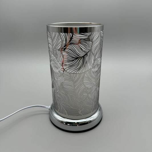 Elegante runde Lampe mit Blätter-Motiv: Touch-Funktion, 15x24 cm, glänzender Edelstahl   von Wimpelberg