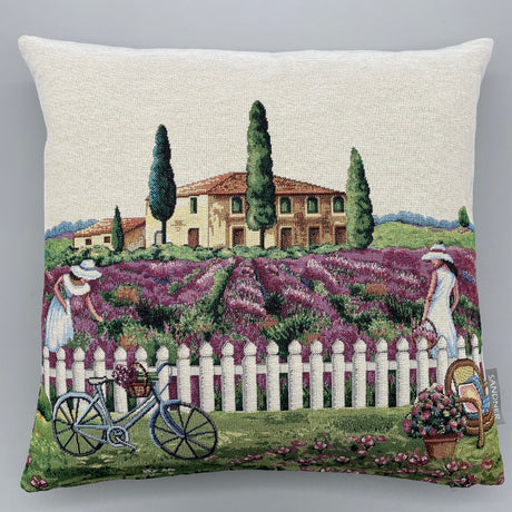 Kissenhülle Gobelin "Provence Villa" 45x45cm | Kissenbezug Frühling   von Wimpelberg