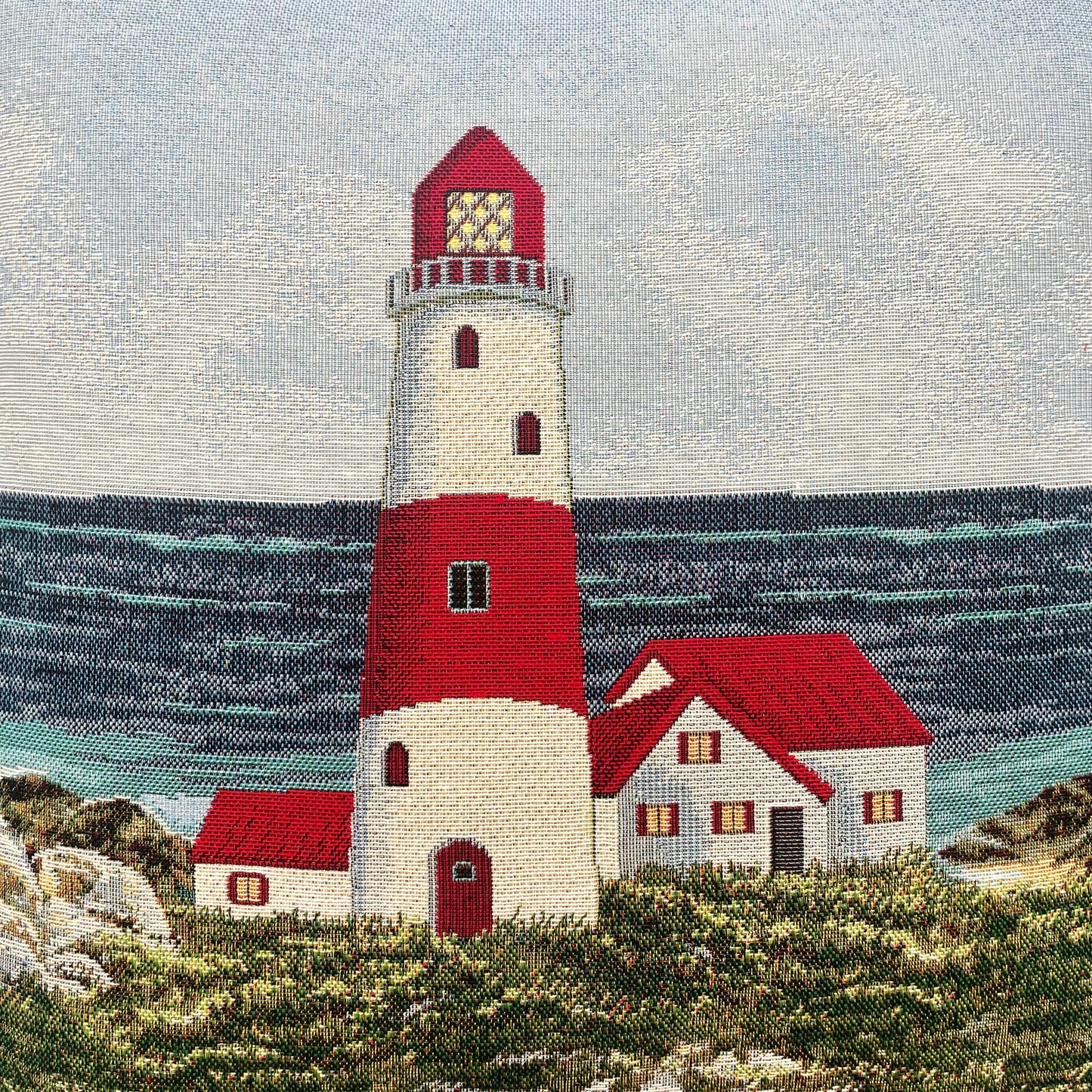 Kissenhülle Gobelin "Standidylle Leuchtturm" 45x45cm | Sommer Kissenhülle   von Wimpelberg