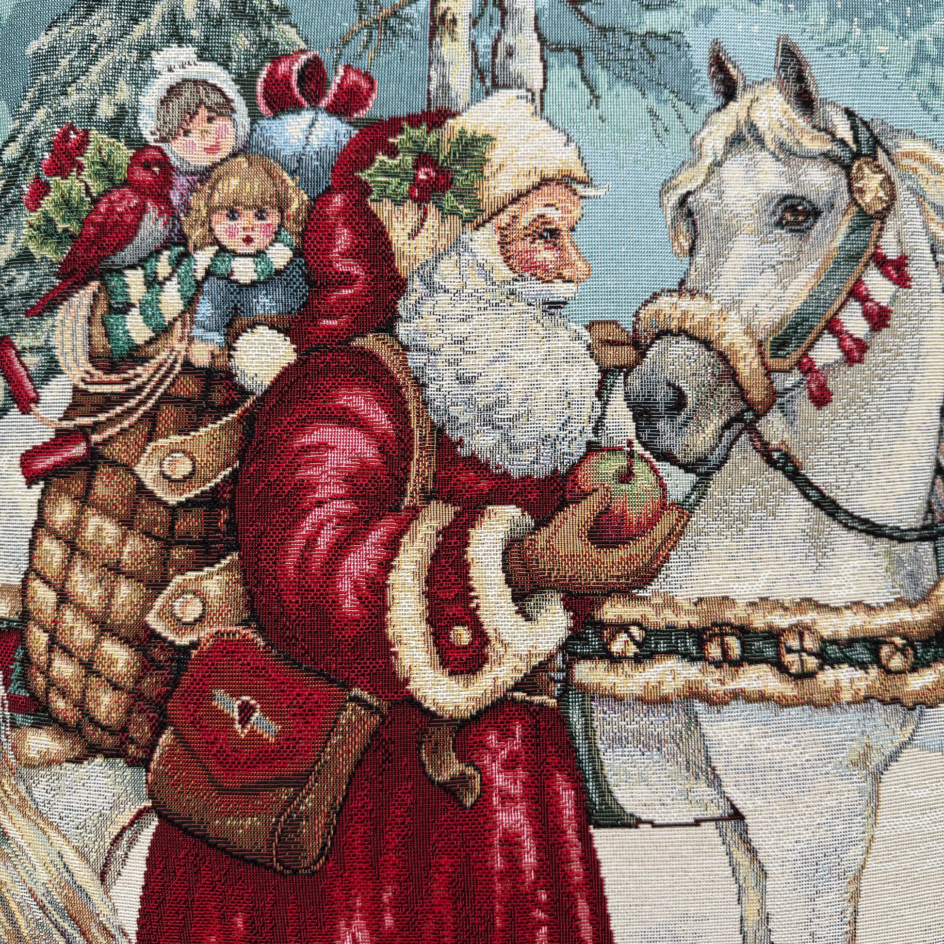 Kissenhülle "Santa-Santa-Pferd" und "Santa-Santa-Esel" 45x45 cm – Gobelin Weihnachten   von Wimpelberg