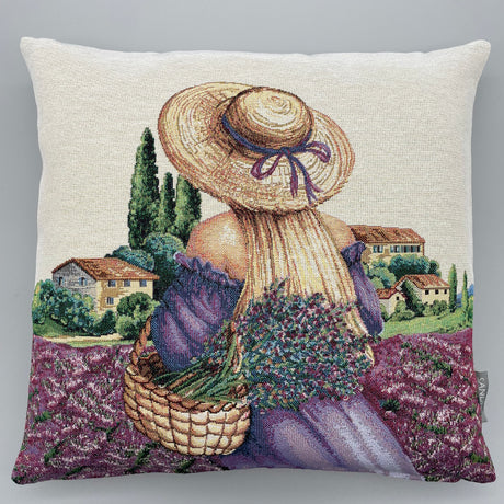 Kissenhülle Gobelin "Provence Strohhut" 45x45cm | Kissenbezug Frühling   von Wimpelberg