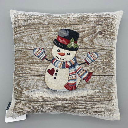 Kissenhülle Winter Bezug 45x45 cm – Gobelin Winter Schneemann Kissenbezug Winter   von Wimpelberg