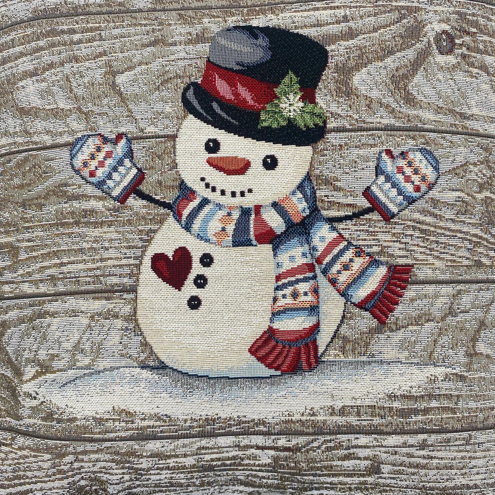 Kissenhülle Winter Bezug 45x45 cm – Gobelin Winter Schneemann Kissenbezug Winter   von Wimpelberg