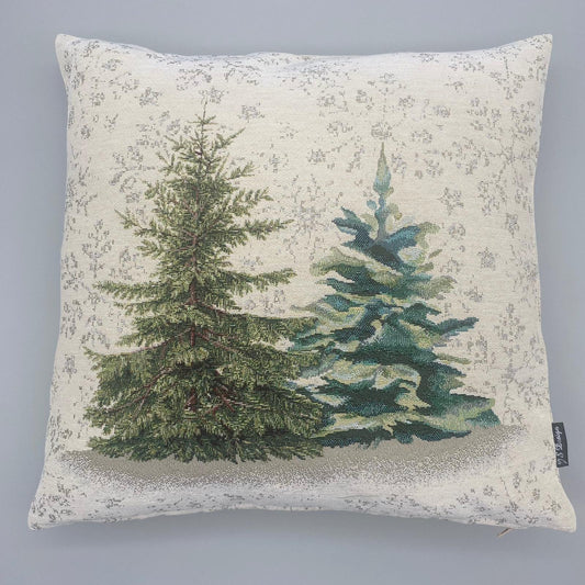 Kissenhülle Winter 45x45cm – Winter Gobelin Baum Winter Bäume grün  45x45cm von Wimpelberg