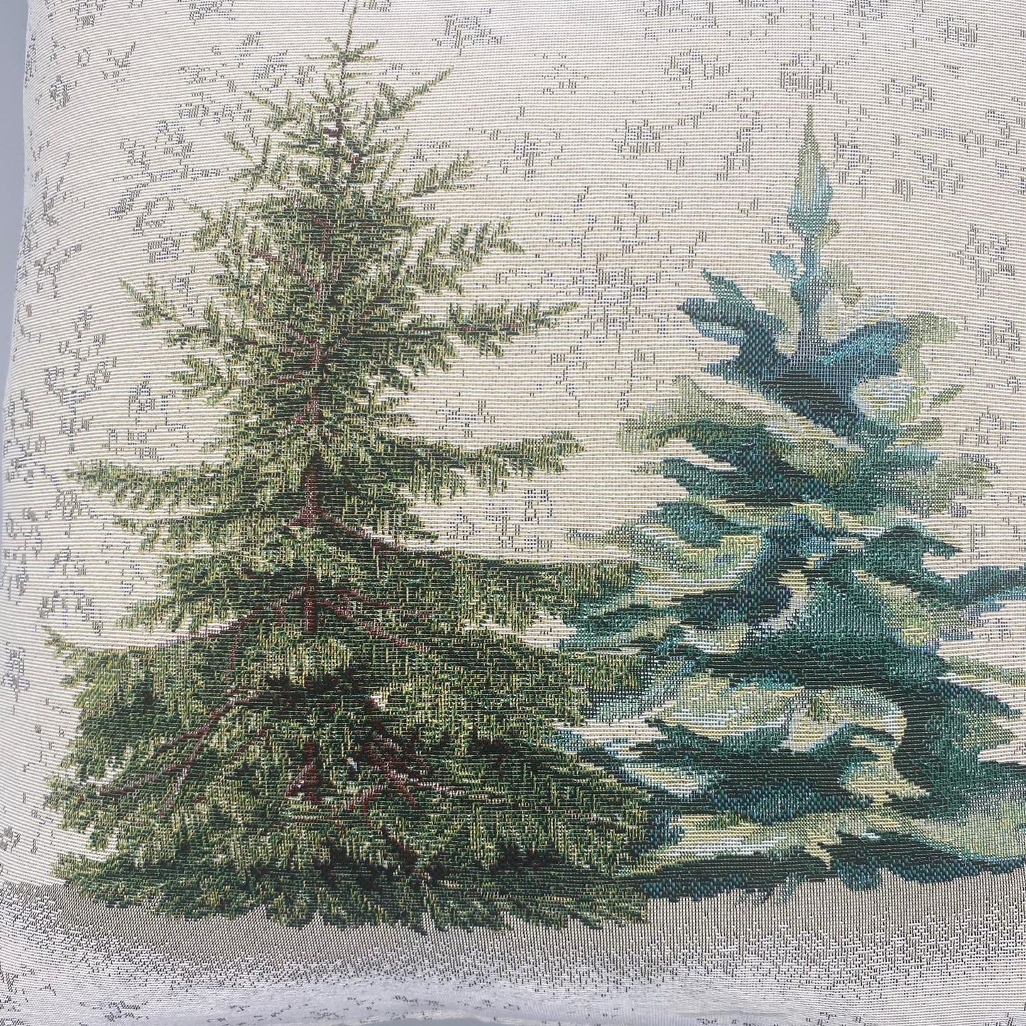 Kissenhülle Winter 45x45cm – Winter Gobelin Baum Winter Bäume grün   von Wimpelberg