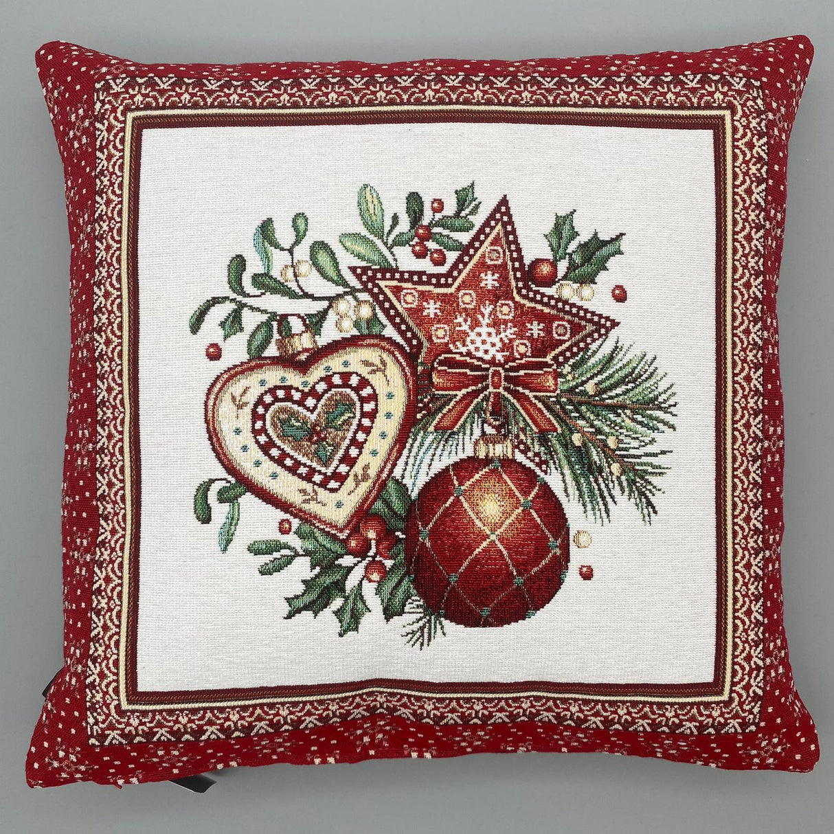 Kissenhülle Weihnachten 45x45 cm – Gobelin Weihnachten Herz, Kugel, Stern   von Wimpelberg