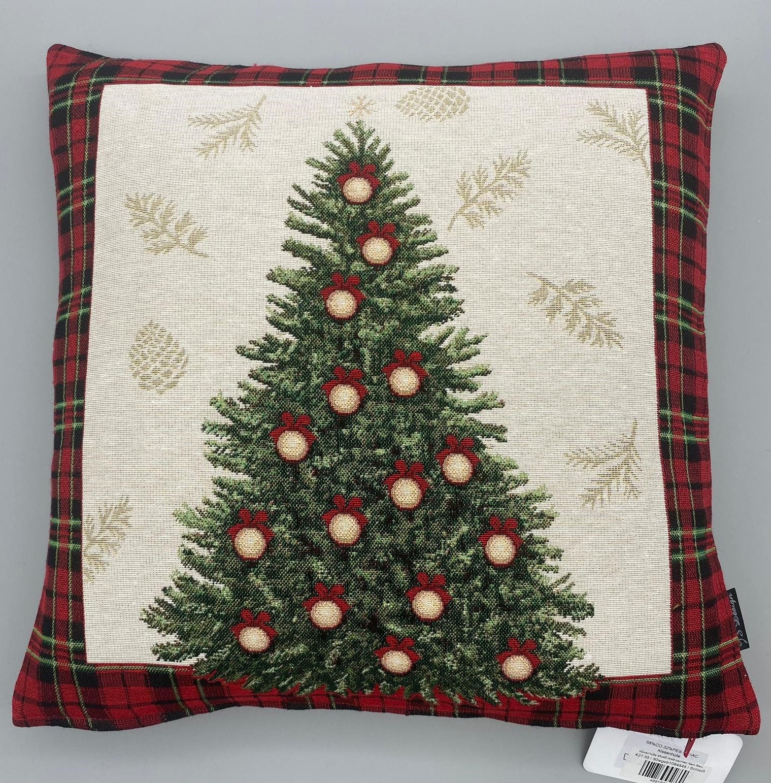 Kissenhülle Weihnachten 45x45 cm – Weihnachten Karo Baum Gobelin   von Wimpelberg