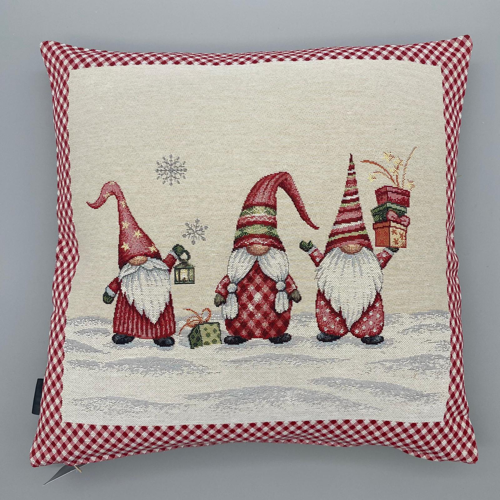 Kissenhülle Weihnachten 45x45 cm – Gobelin Weihnachten Zwerge Kissenbezug   von Wimpelberg