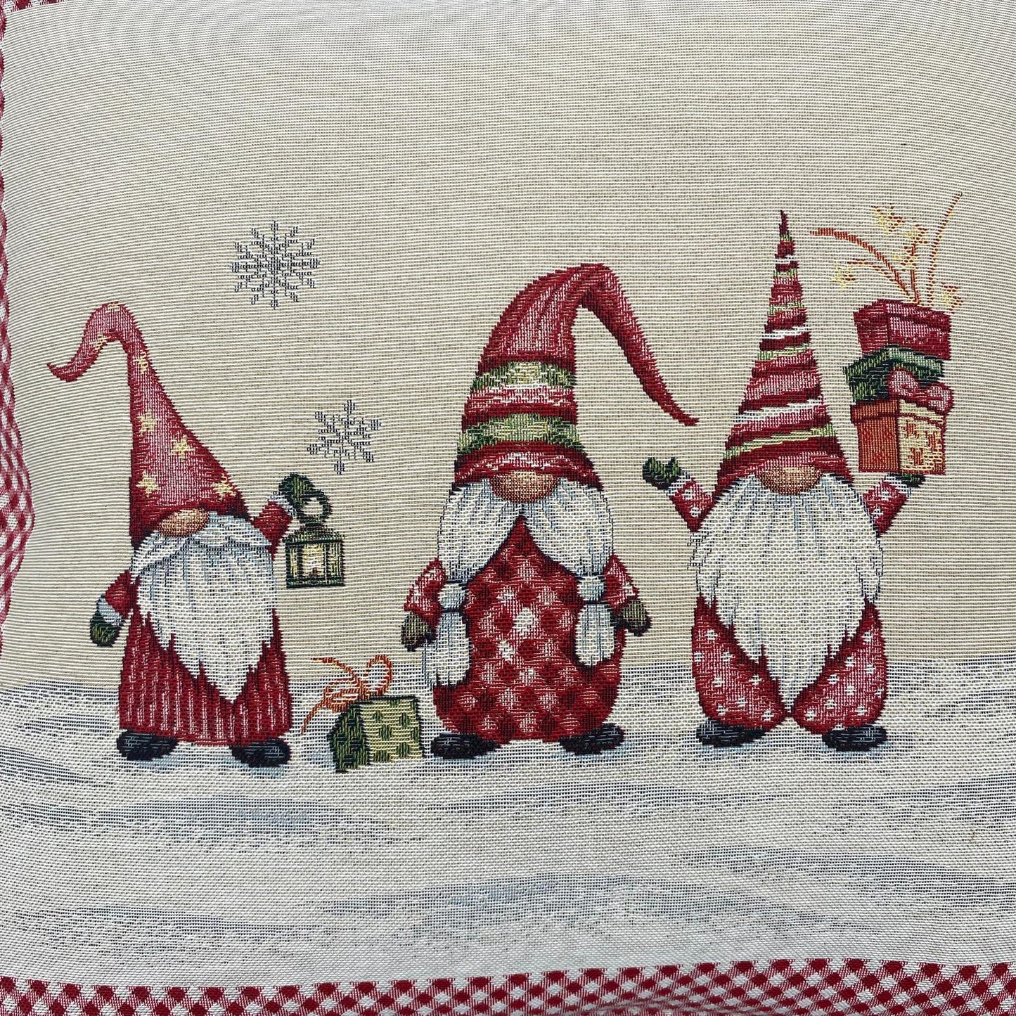 Kissenhülle Weihnachten 45x45 cm – Gobelin Weihnachten Zwerge Kissenbezug   von Wimpelberg