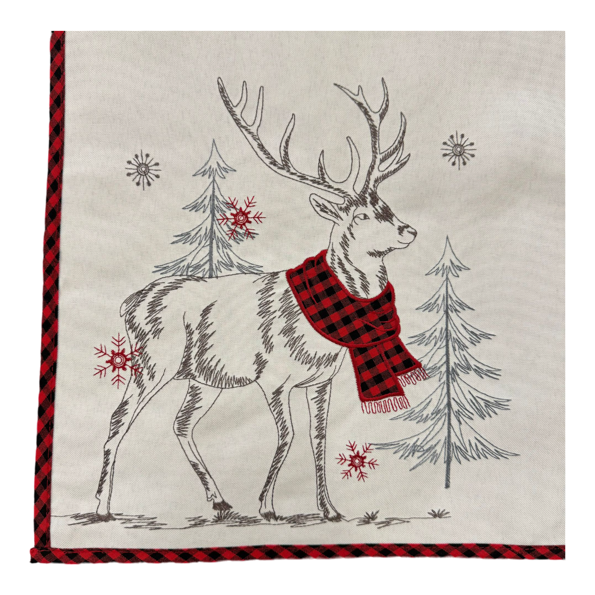 Decke Winter Hirsch rot/kariert – 85x85 cm | Winterdecke Tischdekoration   von Wimpelberg