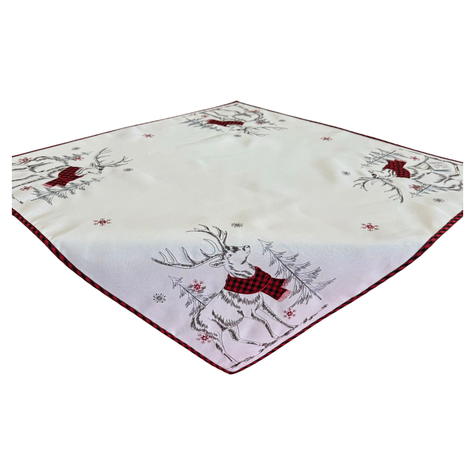 Decke Winter Hirsch rot/kariert – 85x85 cm | Winterdecke Tischdekoration   von Wimpelberg