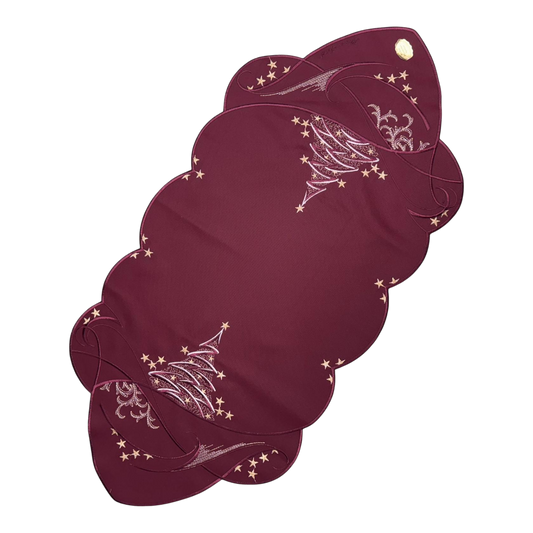 Tischläufer Oval Bordeaux – 40x85 cm, Echte Plauener Spitze | Weihnachten Läufer   von Wimpelberg